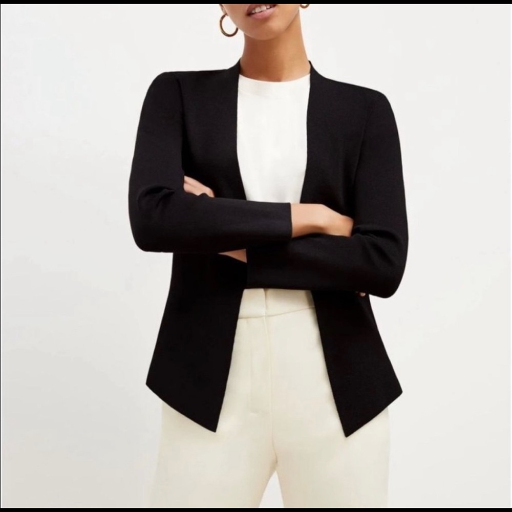 MM Lafleur The Woolf Jardigan Black Knit Wrinkle Free Blazer Jacket Cardigan
